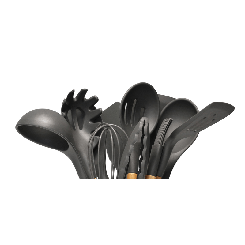 Casa si Gradina - Bucatarie si vesela - Ustensile bucatarie - Seturi ustensile de bucatarie - Set 12 ustensile de bucatarie Lemn/Silicon Gri Inchis - Infinity.ro