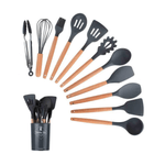 Casa si Gradina - Bucatarie si vesela - Ustensile bucatarie - Seturi ustensile de bucatarie - Set 12 ustensile de bucatarie Lemn/Silicon Negru - Infinity.ro