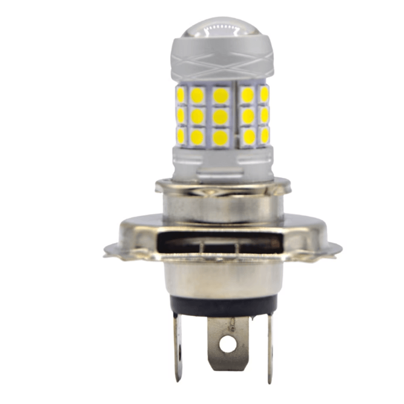 Auto si Moto - Electrice auto - Iluminare si semnalizare - Becuri auto - Set 2 becuri auto H4 cu 42 LED SMD 120W 6000k 12/80V doua faze lupa - Infinity.ro