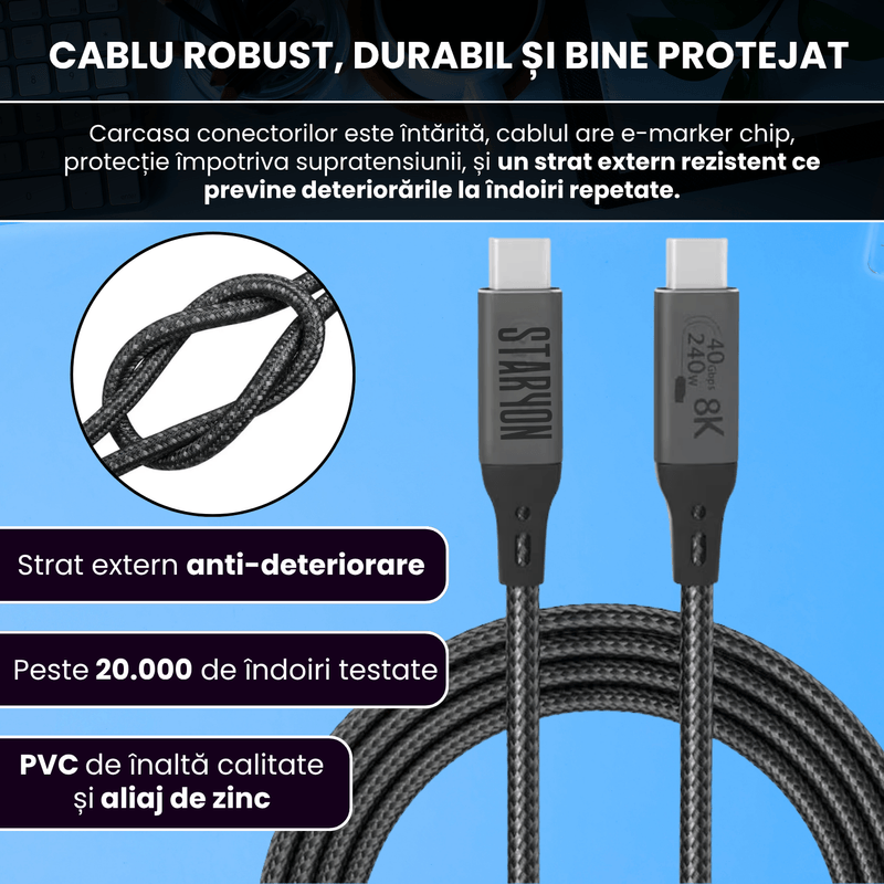 Laptop, Telefoane si Tablete - Telefoane mobile si accesorii - Accesorii Telefoane - Cabluri si adaptoare telefoane - Cablu de date USB4 50 cm, USB-C la USB-C, transfer date 40Gbps, incarcare rapida 240W, suport video 8K@60Hz - Infinity.ro