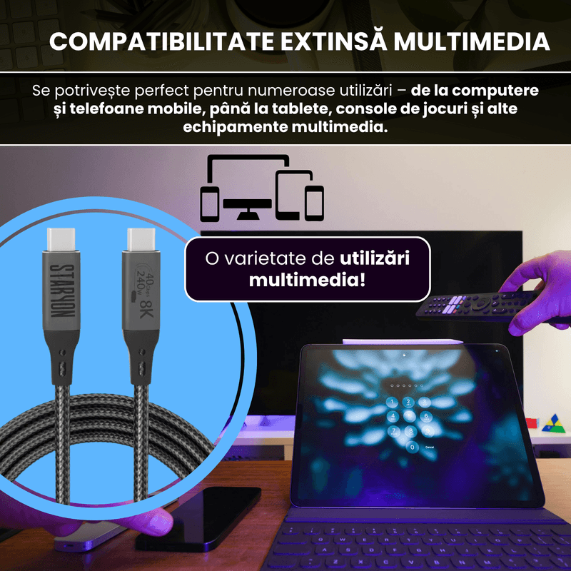 Laptop, Telefoane si Tablete - Telefoane mobile si accesorii - Accesorii Telefoane - Cabluri si adaptoare telefoane - Cablu de date USB4 50 cm, USB-C la USB-C, transfer date 40Gbps, incarcare rapida 240W, suport video 8K@60Hz - Infinity.ro