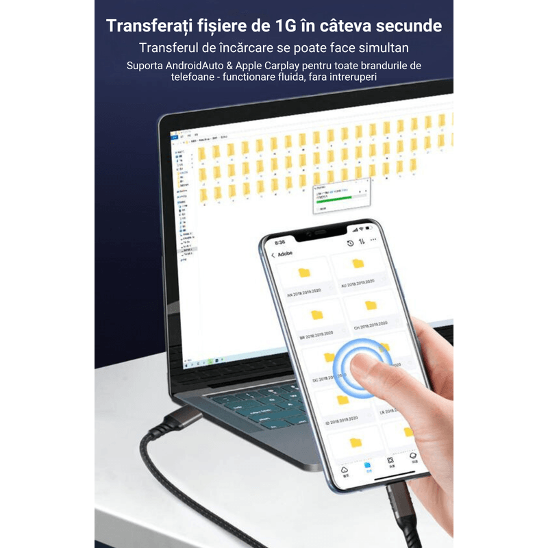 Laptop, Telefoane si Tablete - Telefoane mobile si accesorii - Accesorii Telefoane - Cabluri si adaptoare telefoane - Cablu USB 3.2, PRESTIGE CHARGE®, transfer 10Gbps, AndroidAuto & Apple CarPlay, 60W, compatibil cu orice brand, 1 m - Infinity.ro