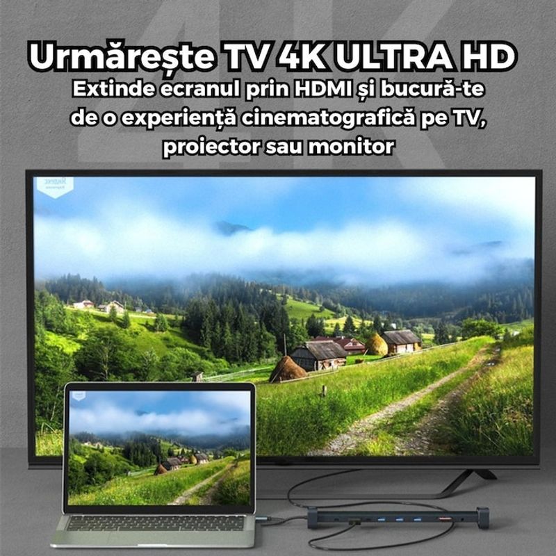 PC, gaming si accesorii - Retelistica - Hub-uri - HUB USB-C 10-in-1, PRESTIGE CHARGE®, Type-C 100W, Incarcare rapida, pentru Laptop, Tableta si Alte Dispozitive USB-C - Infinity.ro