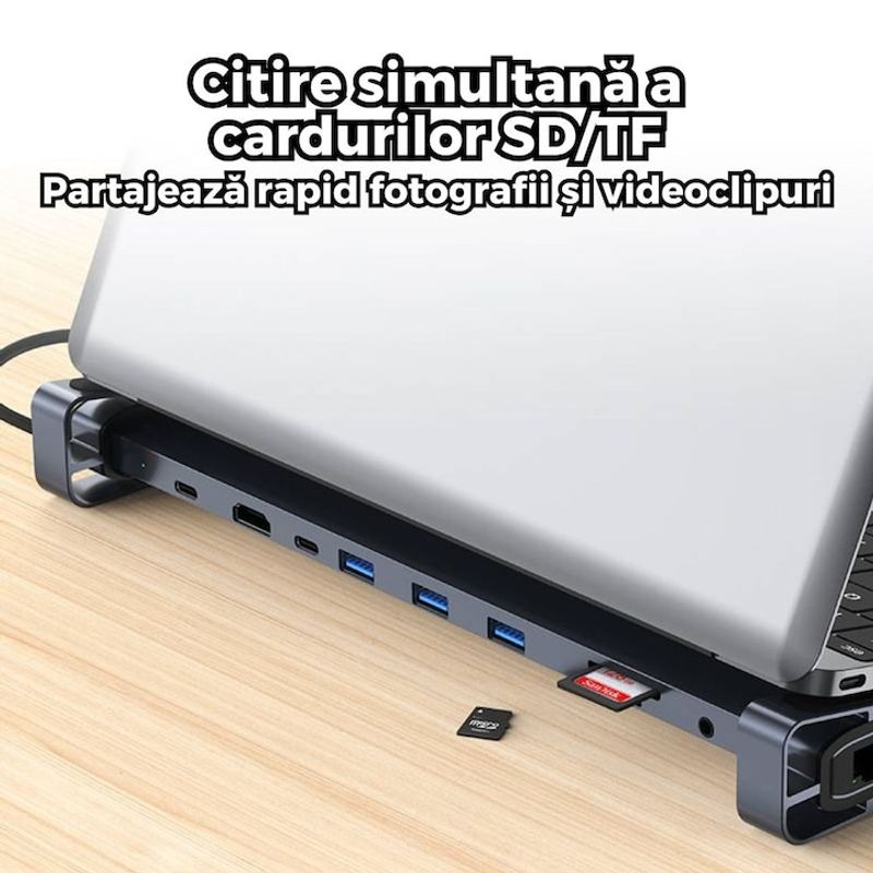 PC, gaming si accesorii - Retelistica - Hub-uri - HUB USB-C 10-in-1, PRESTIGE CHARGE®, Type-C 100W, Incarcare rapida, pentru Laptop, Tableta si Alte Dispozitive USB-C - Infinity.ro
