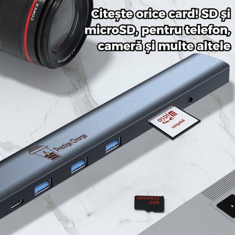 PC, gaming si accesorii - Retelistica - Hub-uri - HUB USB-C 10-in-1, PRESTIGE CHARGE®, Type-C 100W, Incarcare rapida, pentru Laptop, Tableta si Alte Dispozitive USB-C - Infinity.ro