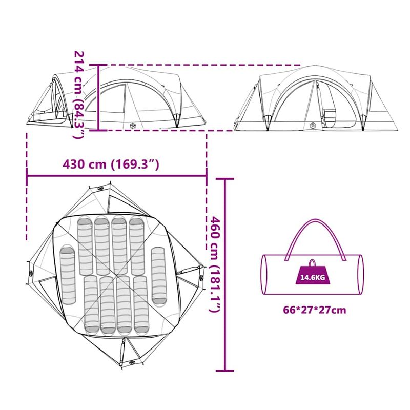 Sport si Outdoor - Camping - Corturi camping - Cort de familie Gri si Portocalie 460 x 430 x 214 cm - Infinity.ro