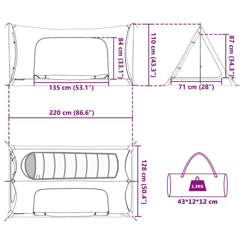 Sport si Outdoor - Camping - Corturi camping - Cort interior Negru 220 x 128 x 110 cm Plasa - Infinity.ro