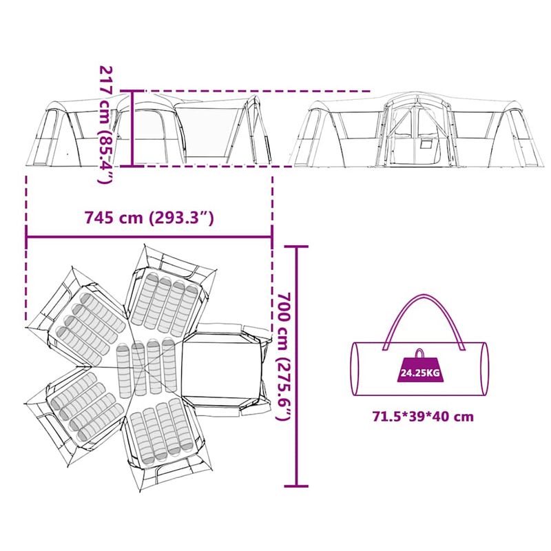 Sport si Outdoor - Camping - Corturi camping - Cort de familie cu acoperis Albastru si Gri 745 x 700 x 217 cm - Infinity.ro