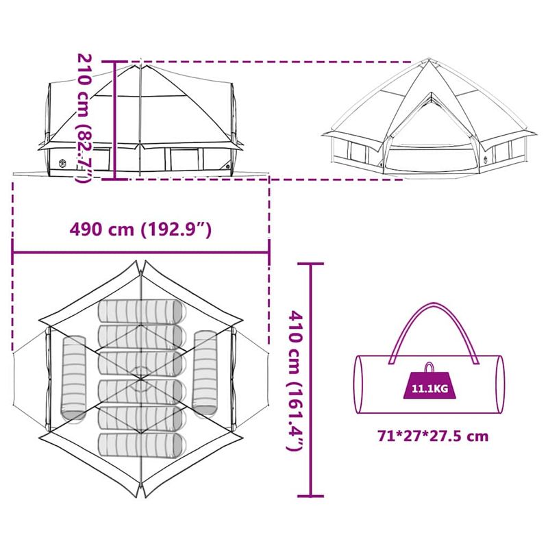 Sport si Outdoor - Camping - Corturi camping - Cort Teepee cu acoperis Verde si alb 490 x 410 x 210 cm - Infinity.ro