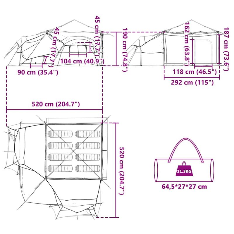 Sport si Outdoor - Camping - Corturi camping - Cort Interior de Familie Gri 520 x 520 x 190 cm - Infinity.ro