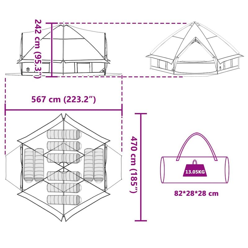 Sport si Outdoor - Camping - Corturi camping - Cort Teepee cu acoperis Albastru si Gri 490 x 410 x 210 cm - Infinity.ro