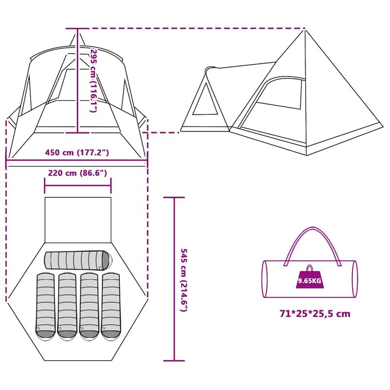 Sport si Outdoor - Camping - Corturi camping - Cort Teepee cu acoperis albastru 545 x 450 x 295 cm - Infinity.ro