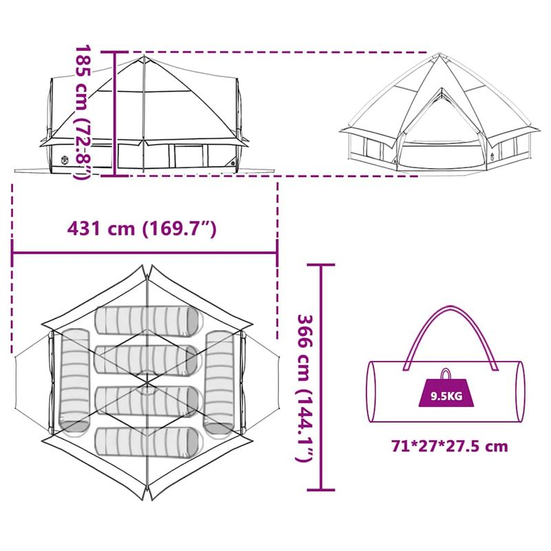 Sport si Outdoor - Camping - Corturi camping - Cort Teepee cu acoperis Verde si alb 490 x 410 x 210 cm - Infinity.ro