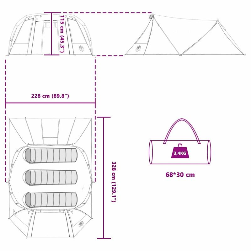 Sport si Outdoor - Camping - Corturi camping - Cort tunel cu acoperis Verde si alb 328 x 228 x 115 cm - Infinity.ro
