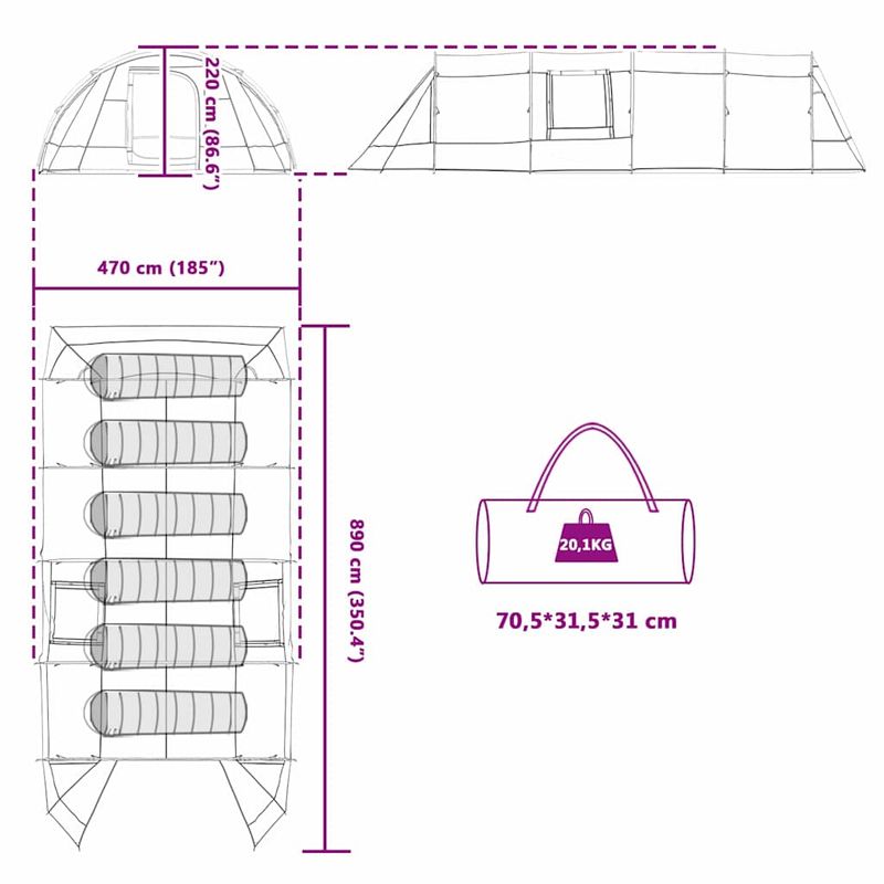 Sport si Outdoor - Camping - Corturi camping - Cort tunel cu acoperis Gri si Portocalie 778 x 356 x 210 cm - Infinity.ro