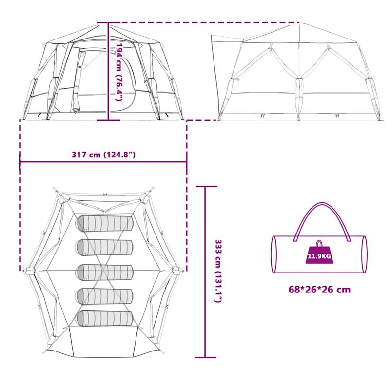 Sport si Outdoor - Camping - Corturi camping - Cort cabina cu acoperis Albastru si Gri 333 x 317 x 194 cm - Infinity.ro