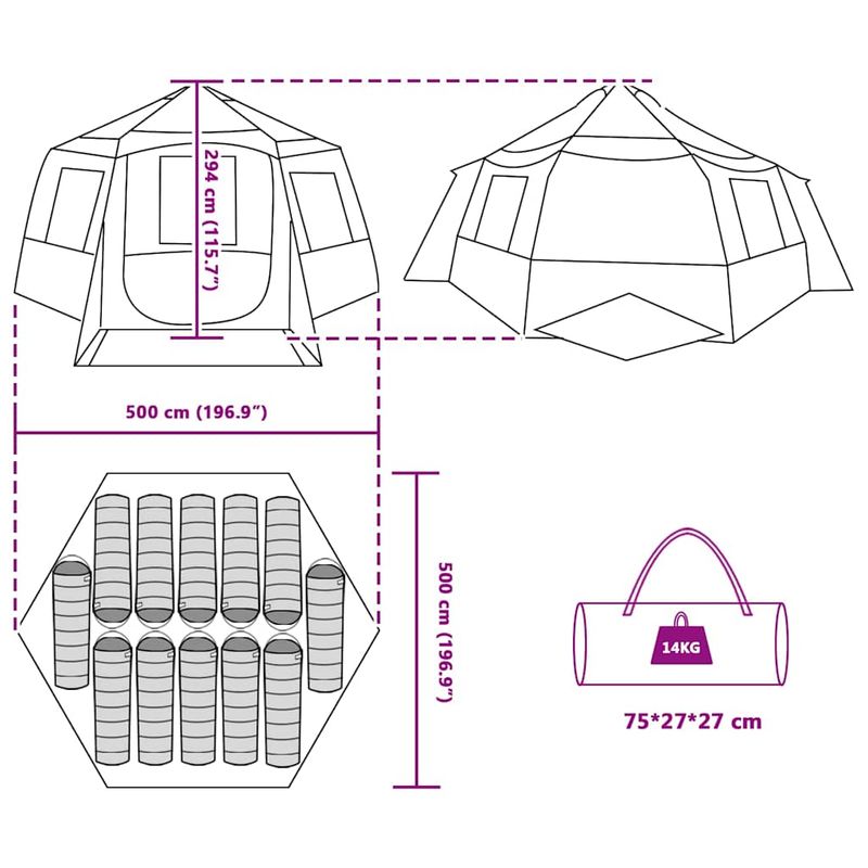 Sport si Outdoor - Camping - Corturi camping - Cort cabina cu acoperis Verde si gri 500 x 500 x 294 cm - Infinity.ro