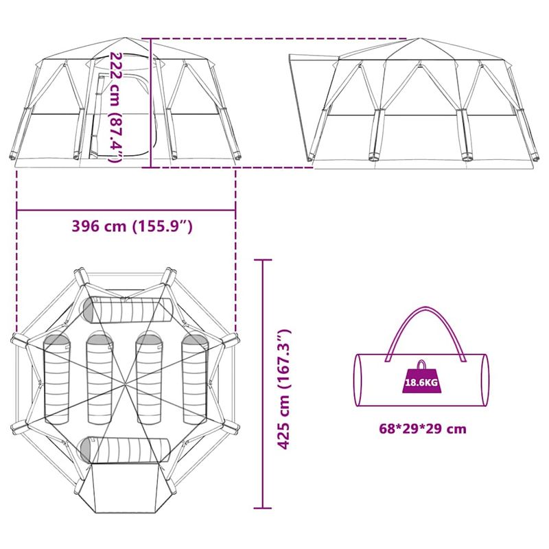 Sport si Outdoor - Camping - Corturi camping - Cort cabina cu acoperis albastru 425 x 396 x 222 cm - Infinity.ro