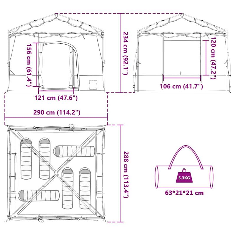 Sport si Outdoor - Camping - Corturi camping - Cort cu acoperis Altele Manual cu aerisire de aer Albastru si Negru 290 x 288 cm - Infinity.ro