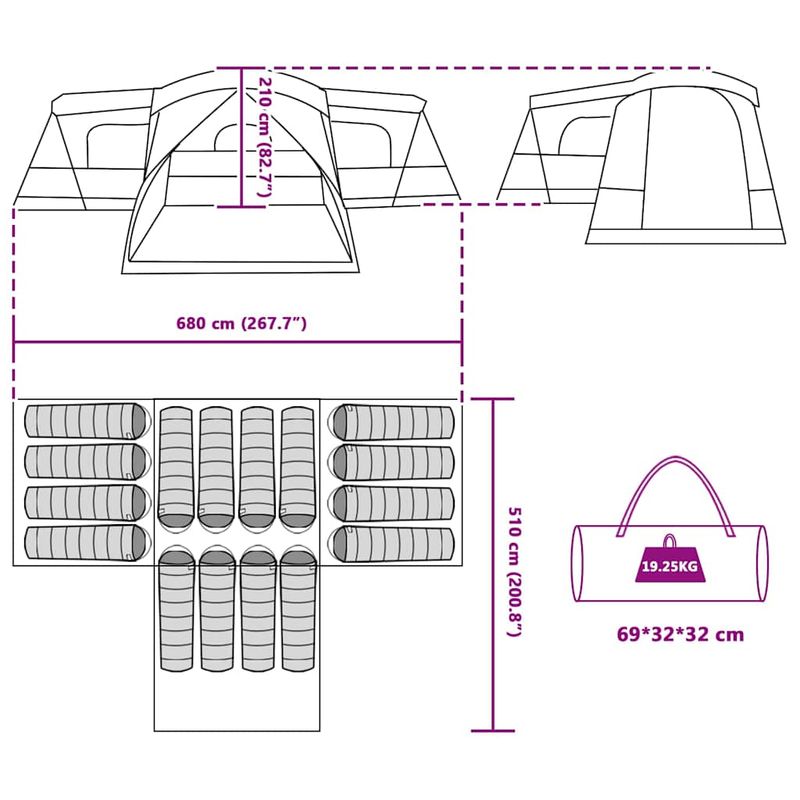 Sport si Outdoor - Camping - Corturi camping - Cort cu acoperis Gri si Portocalie 680 x 510 x 210 cm - Infinity.ro