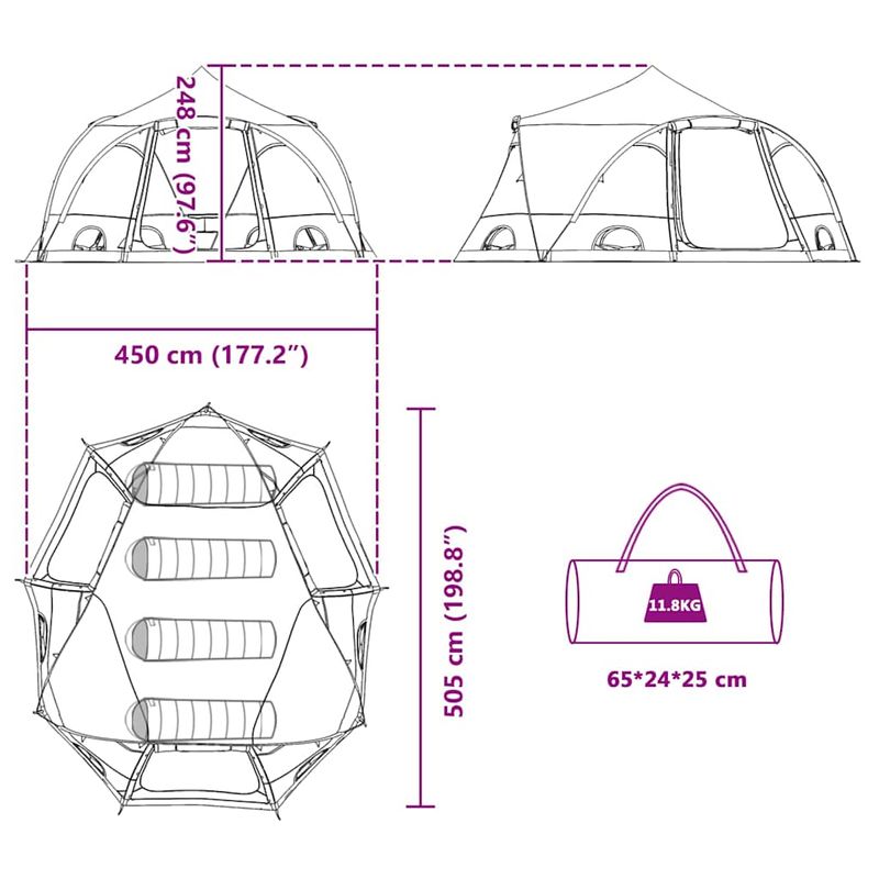 Sport si Outdoor - Camping - Corturi camping - Cort cu dome cu acoperis Gri si Portocalie 505 x 450 x 248 cm - Infinity.ro