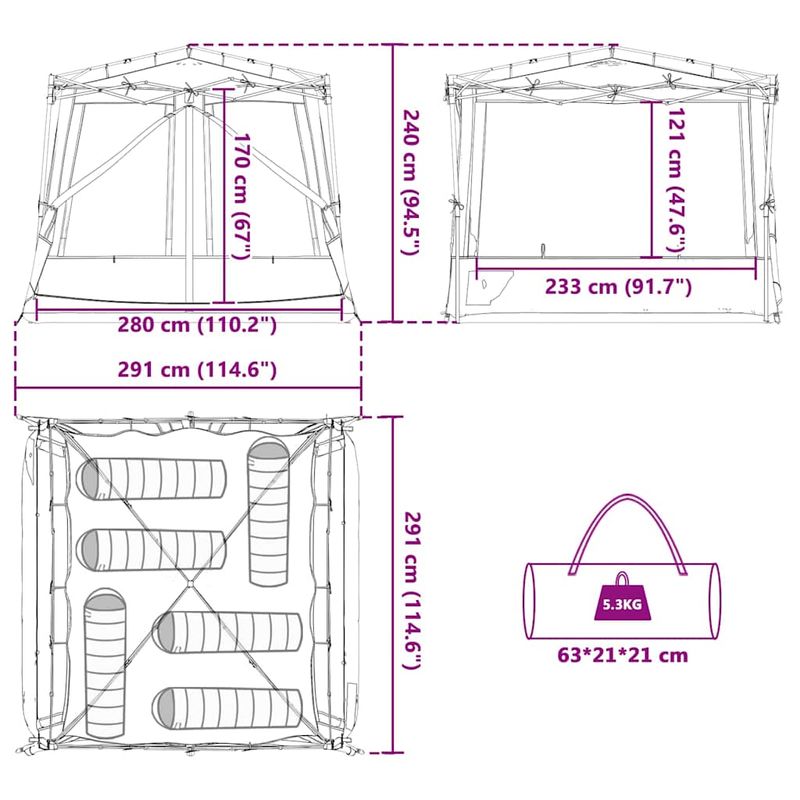 Sport si Outdoor - Camping - Corturi camping - Cort cu acoperis Altele cu aerisire de aer Albastru si Negru 291 x 291 cm - Infinity.ro