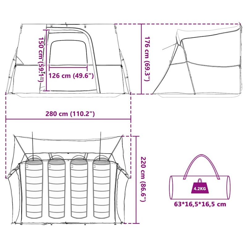 Sport si Outdoor - Camping - Corturi camping - Cort cu acoperis Altele Verde si Negru 280 x 220 x 176 cm - Infinity.ro