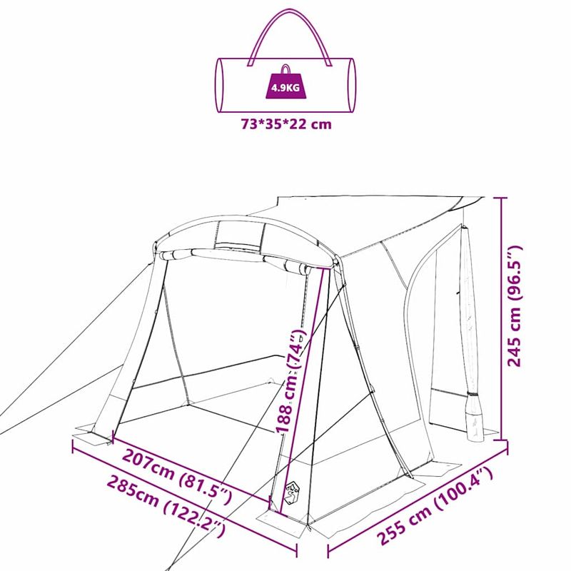 Sport si Outdoor - Camping - Corturi camping - Cort cu acoperis Altele Verde si Negru 285 x 255 x 245 cm Poliester - Infinity.ro