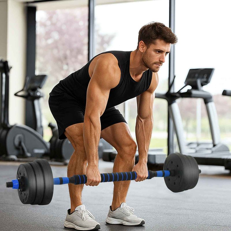 Sport si Outdoor - Fitness - Greutati si echipament - Kituri, gantere si dumbell - Set de Haltere 2 in 1 Negru si Albastru 121 x 19,5 x 19,5 cm - Infinity.ro
