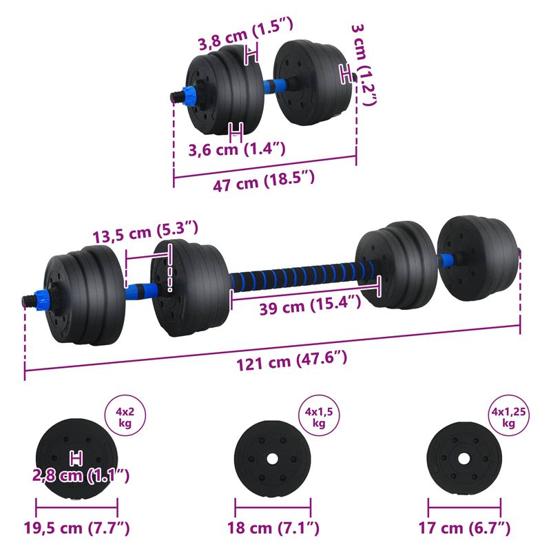 Sport si Outdoor - Fitness - Greutati si echipament - Kituri, gantere si dumbell - Set de Haltere 2 in 1 Negru si Albastru 121 x 19,5 x 19,5 cm - Infinity.ro