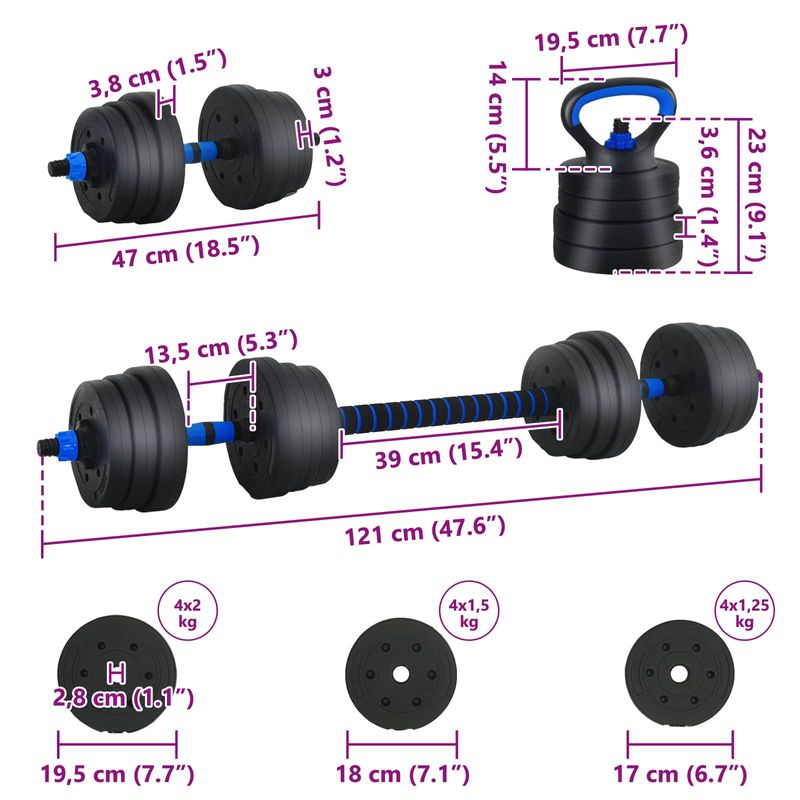 Sport si Outdoor - Fitness - Greutati si echipament - Greutati - Set de Haltere 4 in 1 Negru si Albastru 121 x 19,5 x 19,5 cm - Infinity.ro