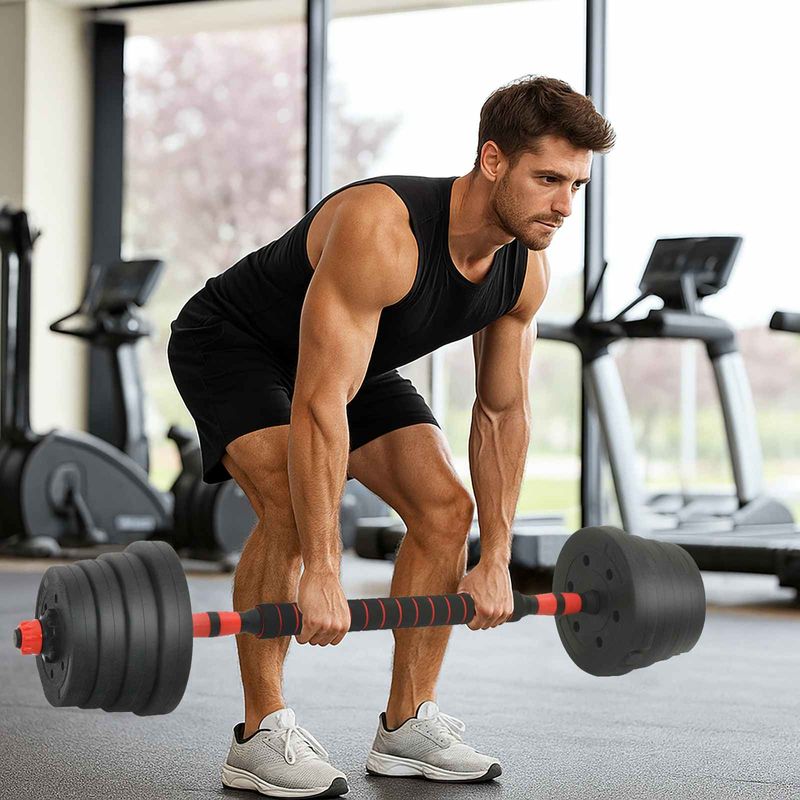 Sport si Outdoor - Fitness - Greutati si echipament - Greutati - Set de Haltere 4 in 1 Negru si rosu 121 x 19,5 x 19,5 cm - Infinity.ro