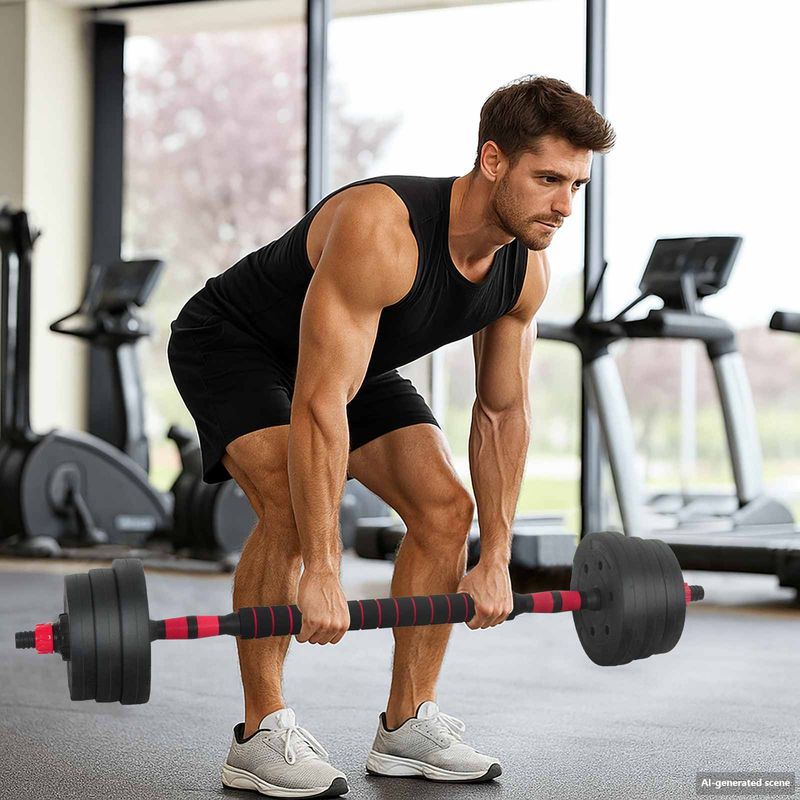 Sport si Outdoor - Fitness - Greutati si echipament - Greutati - Set de Haltere 2 in 1 Negru si rosu 121 x 19,5 x 19,5 cm - Infinity.ro