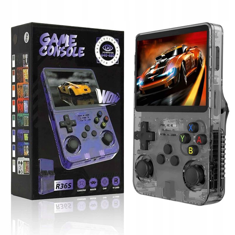 PC, gaming si accesorii - Gaming - Console gaming - Consola portabila retro R36S, 64GB, peste 15000 jocuri clasice preinstalate, ecran IPS 3.5” HD, joystick dual 3D - Infinity.ro