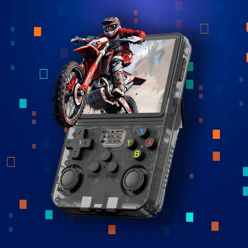 PC, gaming si accesorii - Gaming - Console gaming - Consola portabila retro R36S, 64GB, peste 15000 jocuri clasice preinstalate, ecran IPS 3.5” HD, joystick dual 3D - Infinity.ro