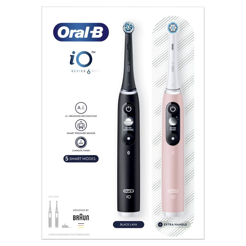 Ingrijire personala si Cosmetice - Igiena dentara - Periute de dinti electrice - Set 2 x Periuta de dinti electrica Oral-B iO6, cu Tehnologie Magnetica si Micro-Vibratii, Inteligenta artificiala - Infinity.ro