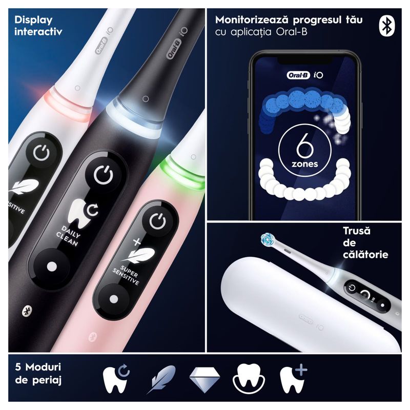 Ingrijire personala si Cosmetice - Igiena dentara - Periute de dinti electrice - Set 2 x Periuta de dinti electrica Oral-B iO6, cu Tehnologie Magnetica si Micro-Vibratii, Inteligenta artificiala - Infinity.ro