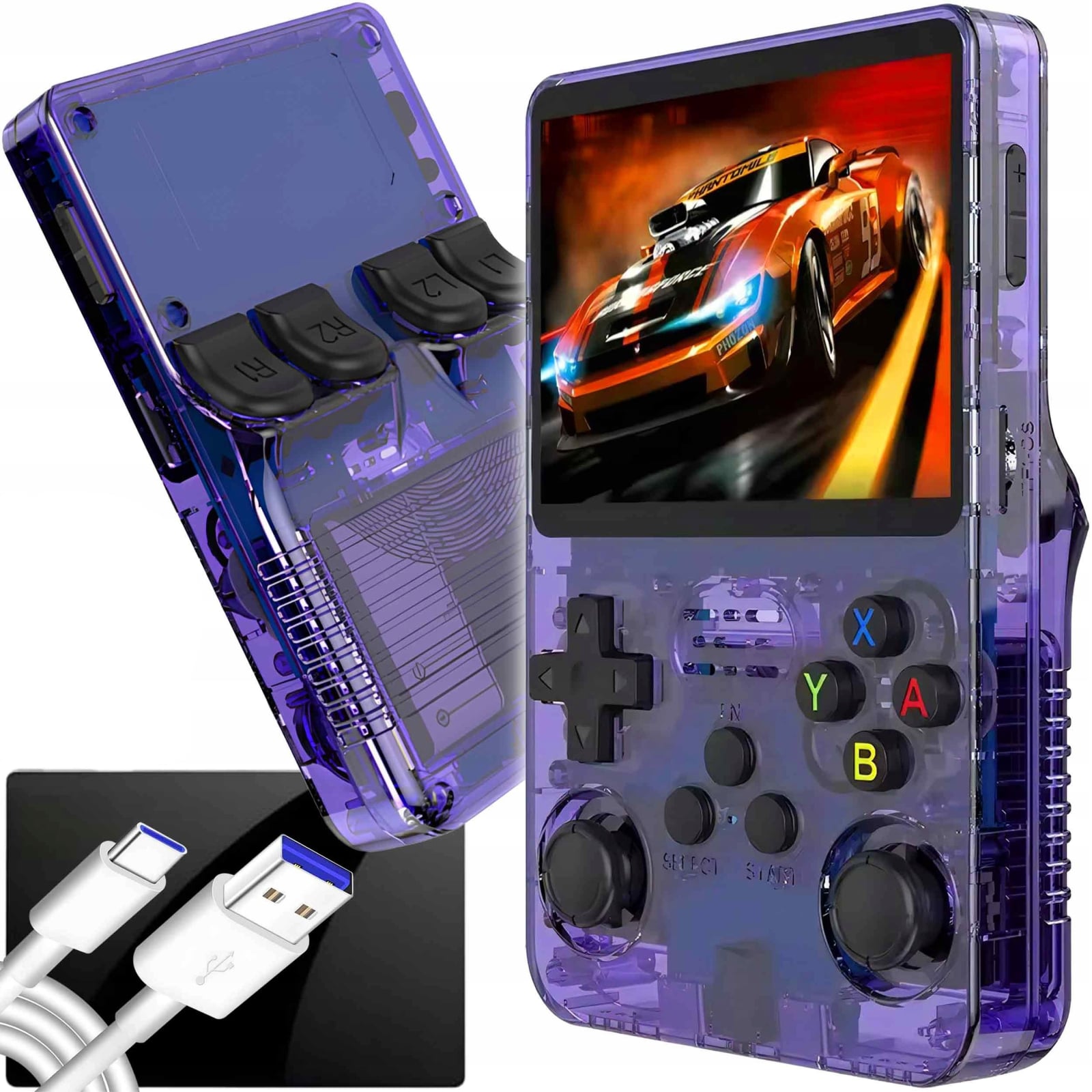 Consola portabila retro R36S, 64GB, peste 15000 jocuri clasice preinstalate, ecran IPS 3.5” HD, joystick dual 3D
