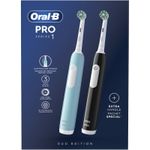 Ingrijire personala si Cosmetice - Igiena dentara - Periute de dinti electrice - Set 2x Periuta de dinti electrica Oral-B Pro 1, Curatare 3D, 3 programe, 1 capat de periaj, Negru/Albastru - Infinity.ro