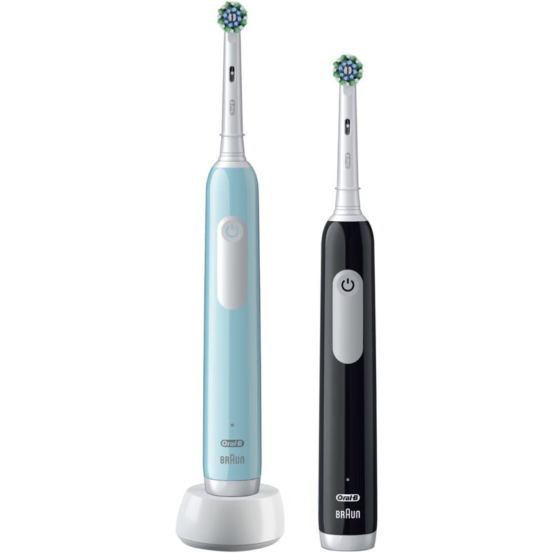 Ingrijire personala si Cosmetice - Igiena dentara - Periute de dinti electrice - Set 2x Periuta de dinti electrica Oral-B Pro 1, Curatare 3D, 3 programe, 1 capat de periaj, Negru/Albastru - Infinity.ro