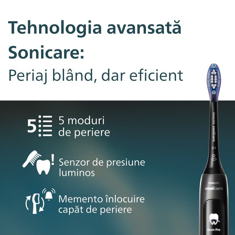 Ingrijire personala si Cosmetice - Igiena dentara - Periute de dinti electrice - Periuta de dinti electrica Philips Sonicare HX3792/11, cu display, 5 moduri de periere, senzor de presiune vizual - Infinity.ro