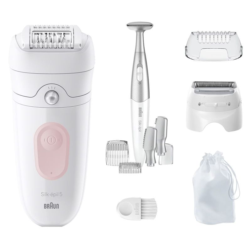 Ingrijire personala si Cosmetice - Aparate & accesorii ingrijire personala - Epilatoare si accesorii - Epilatoare - Epilator Braun Silk-épil 5 5-230 Wet & Dry, MicroGrip, Smart Light, 28 de pensete, 2 viteze, Trimmer Bikini, 5 accesorii - Infinity.ro