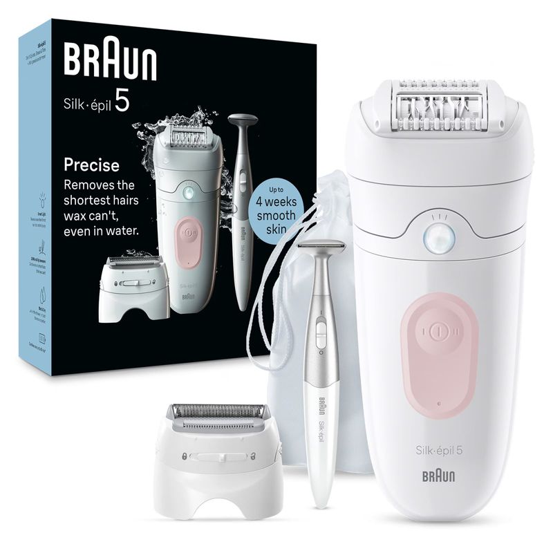 Ingrijire personala si Cosmetice - Aparate & accesorii ingrijire personala - Epilatoare si accesorii - Epilatoare - Epilator Braun Silk-épil 5 5-230 Wet & Dry, MicroGrip, Smart Light, 28 de pensete, 2 viteze, Trimmer Bikini, 5 accesorii - Infinity.ro