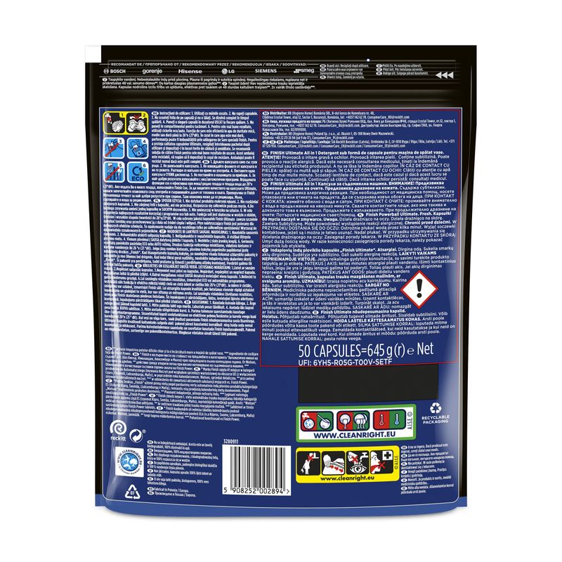 Market - Curatenie si intretinere casa - Produse bucatarie - Detergent vase - Detergent capsule pentru masina de spalat vase Finish Ultimate All in 1, 50 spalari - Infinity.ro