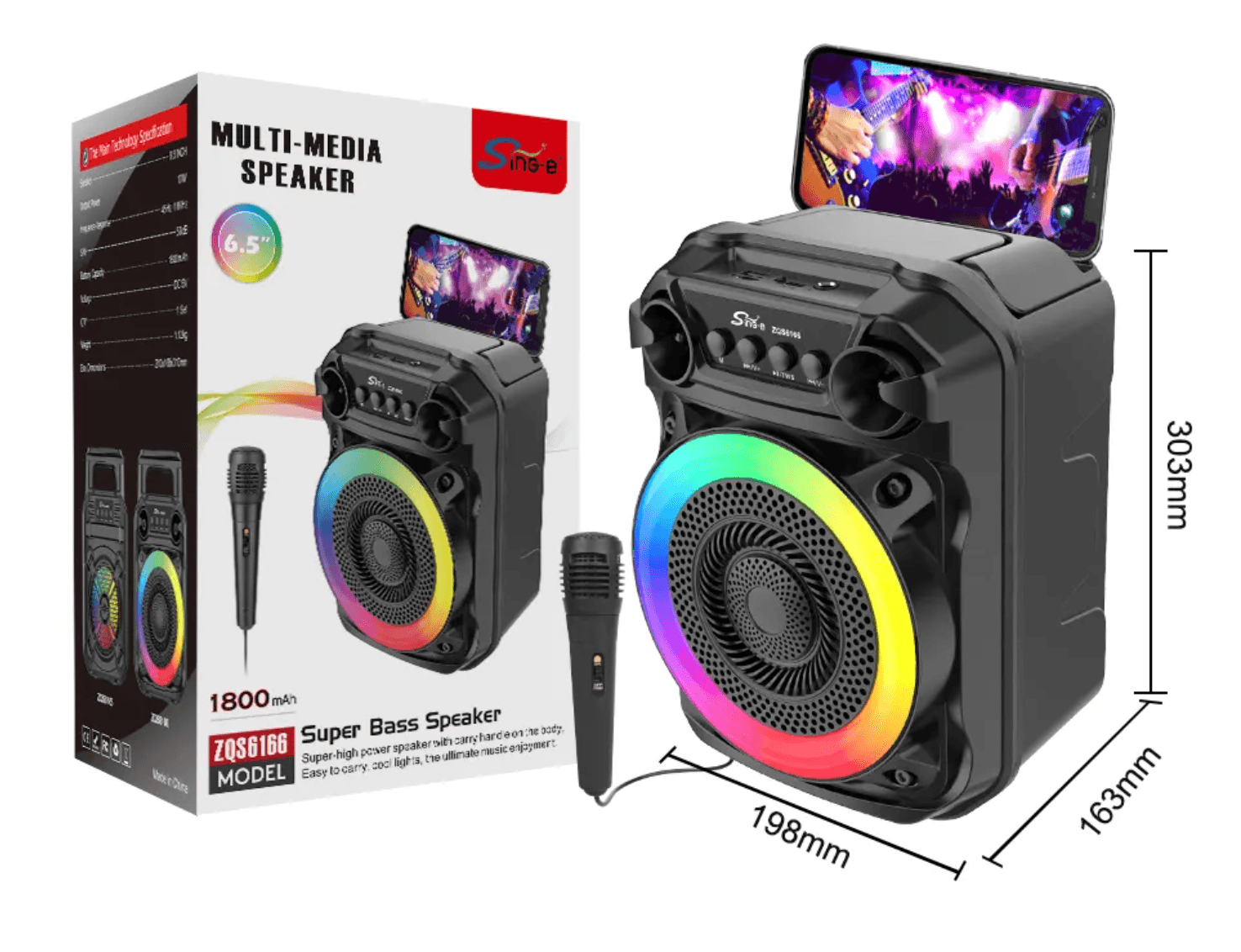 Boxa portabila bluetooth ZQS 6166 cu led RGB si maner transport