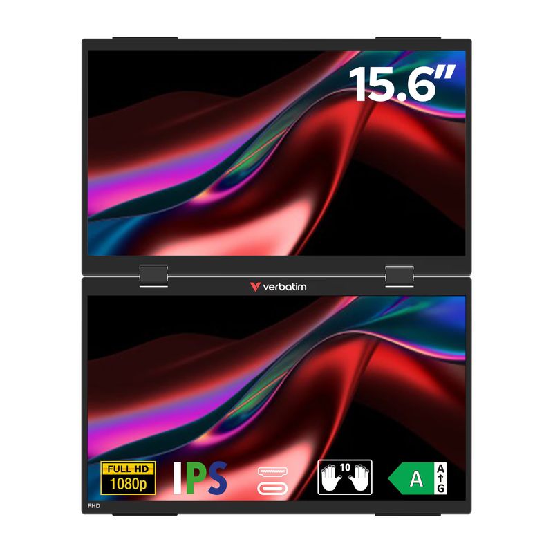 PC, gaming si accesorii - Desktop PC & monitoare - Monitoare - Dual Monitor Verbatim, 15,6", Portabil, FHD (1920 × 1080), IPS, USB-C / Mini HDMI, Negru - Infinity.ro
