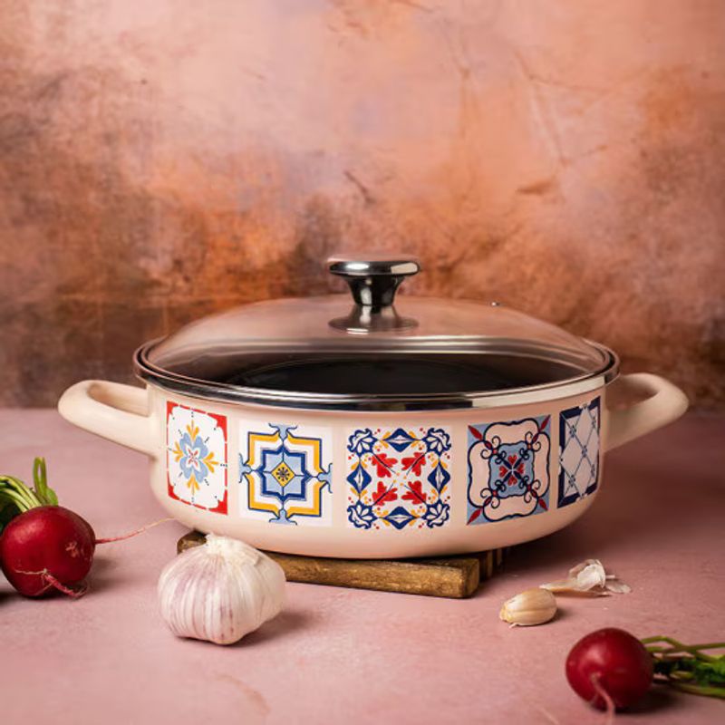 Casa si Gradina - Bucatarie si vesela - Vase pentru gatit - Tigai si seturi - Cratita 3.6l cu capac din sticla Porto Metalac email/24cm/3.6l - Infinity.ro