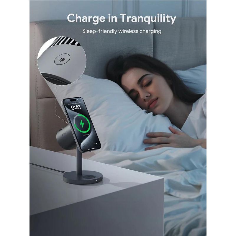 Laptop, Telefoane si Tablete - Telefoane mobile si accesorii - Accesorii Telefoane - Incarcatoare telefoane - Incarcator AUKEY LC-MC311 3-in-1 desktop magnetic wireless charger, QI 2.0, 30W - Infinity.ro