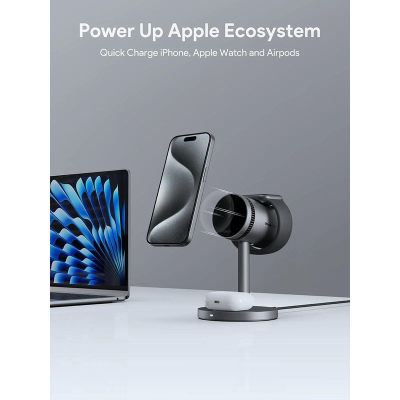 Laptop, Telefoane si Tablete - Telefoane mobile si accesorii - Accesorii Telefoane - Incarcatoare telefoane - Incarcator AUKEY LC-MC311 3-in-1 desktop magnetic wireless charger, QI 2.0, 30W - Infinity.ro
