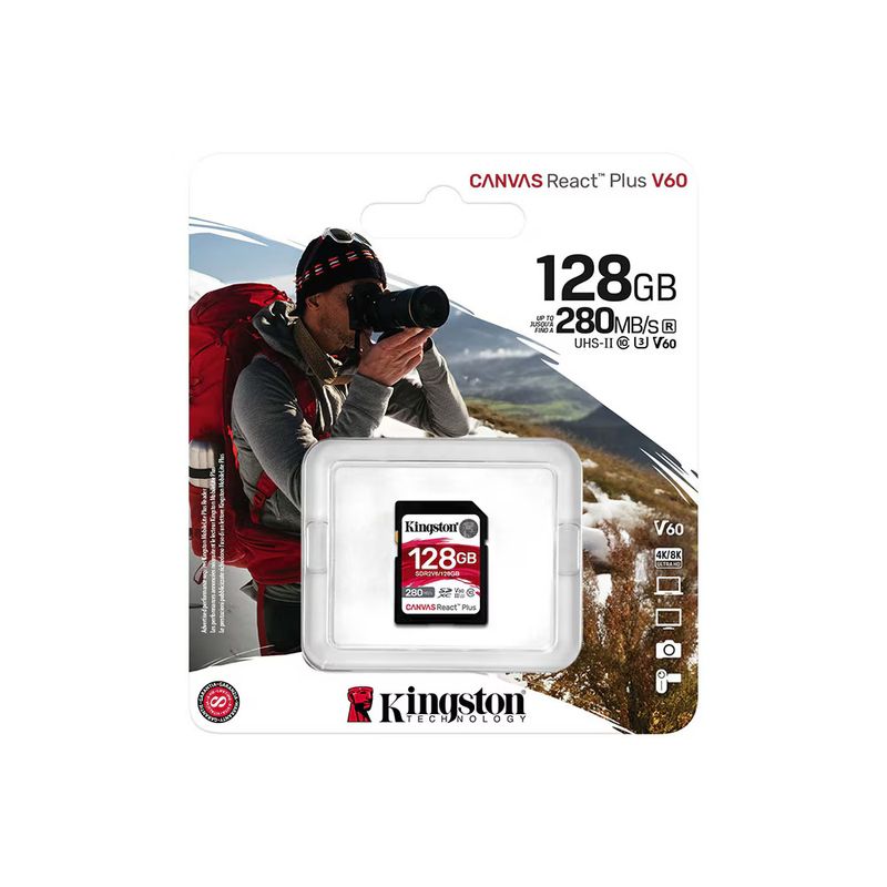 TV, Audio-Video si Foto - Aparate foto si accesorii - Accesorii foto si video - Carduri memorie - Card de Memorie, SDXC, 128GB - Kingston Canvas React Plus (SDR2V6/128GB) - Black - Infinity.ro